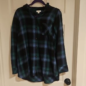 J. Jill Black and Green Plaid Button Down Shirt